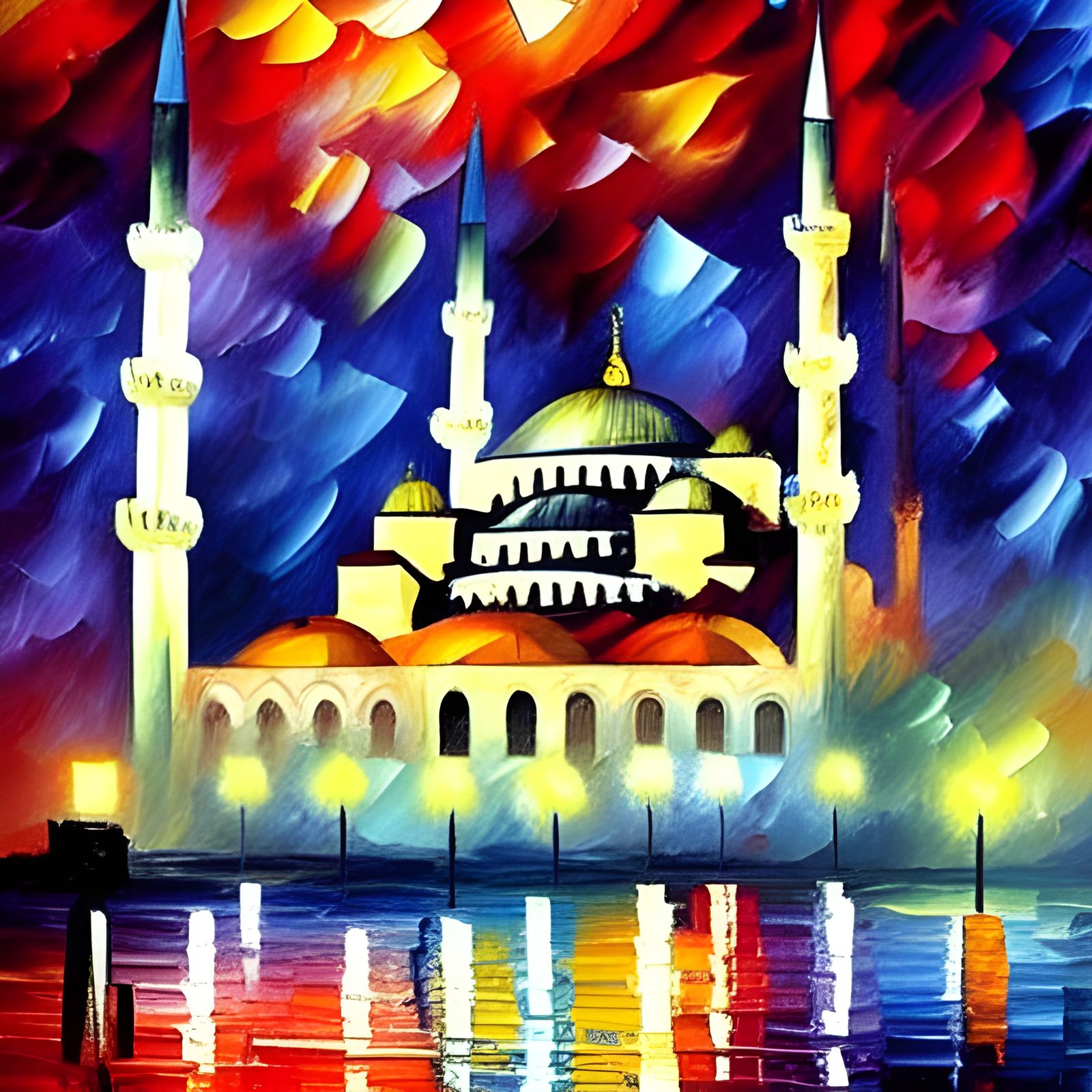 Apocalyptic Blue Mosque, Afremov and Gurney Style