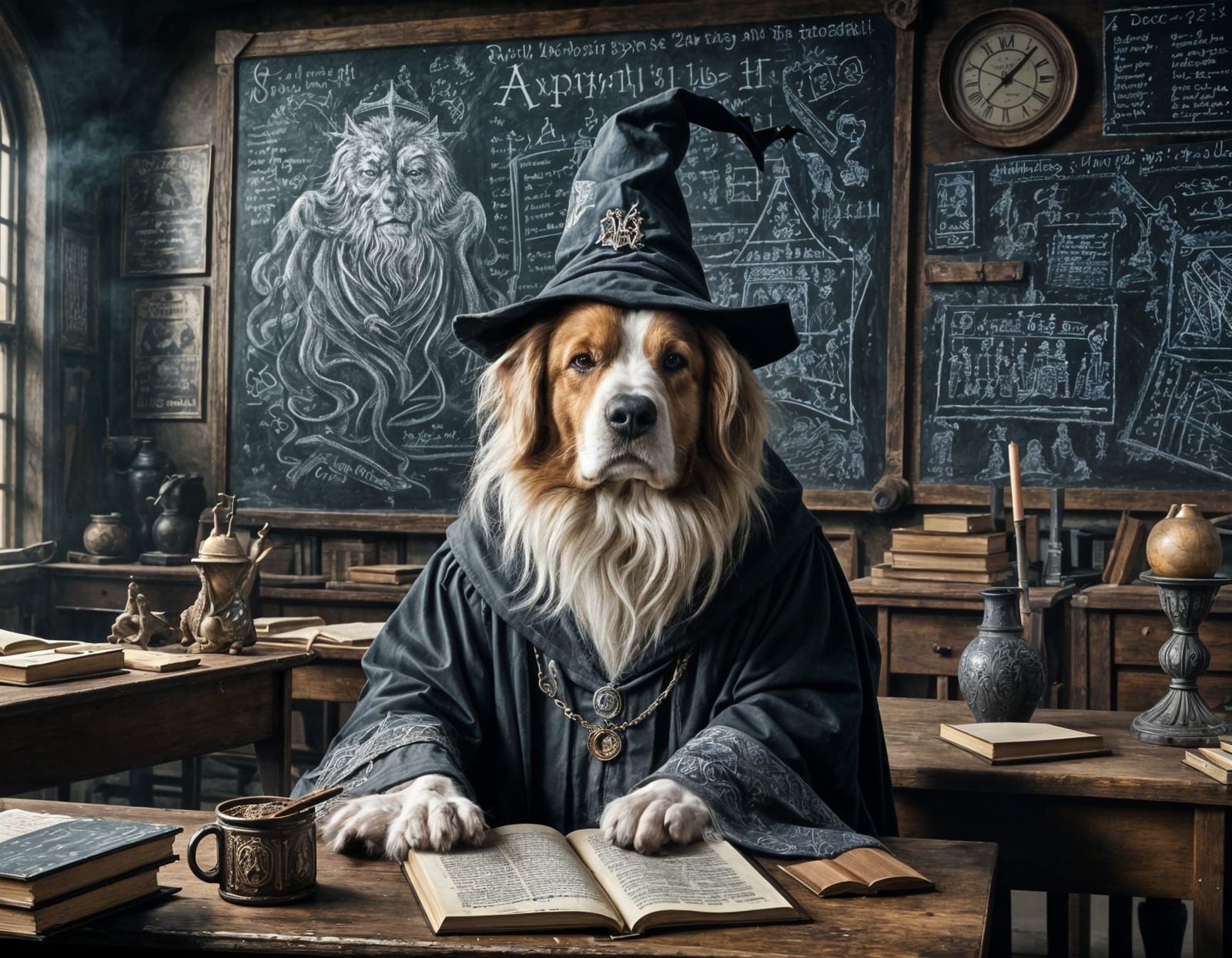 Majestic Wizard Canine Teaches Magic Formulas in Hogwarts Cl...