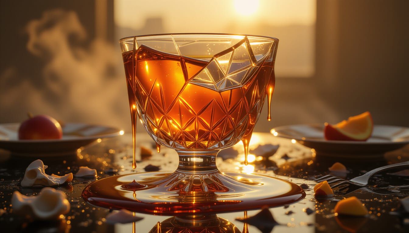 Cracked Goblet Overflowing with Molten Amber Syrup and Bone ...
