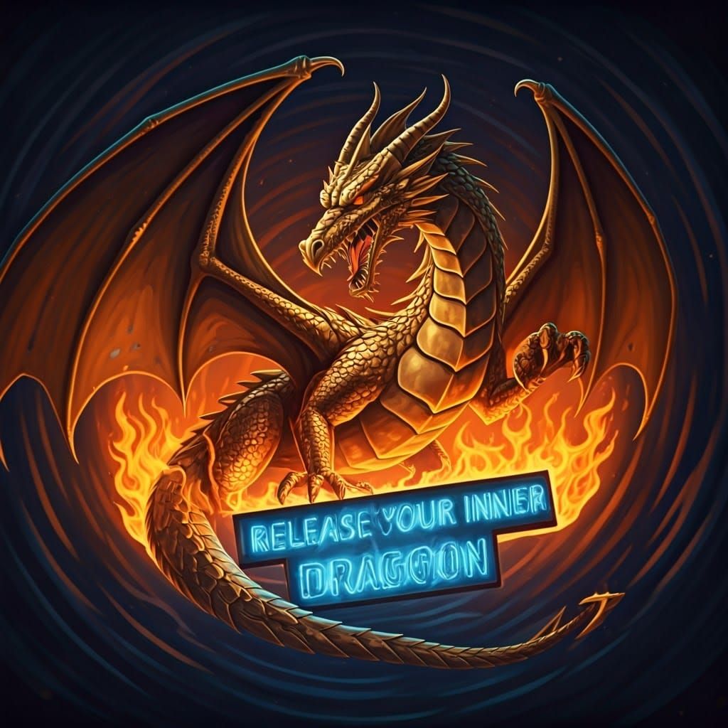 Golden Dragon Emerges in Neon Flames