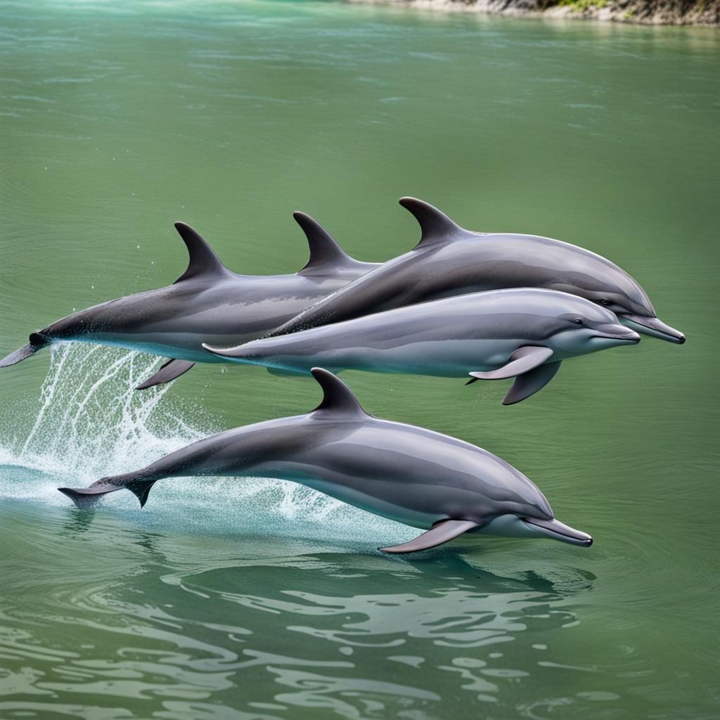 Dolphins Swimming in a Calm River
