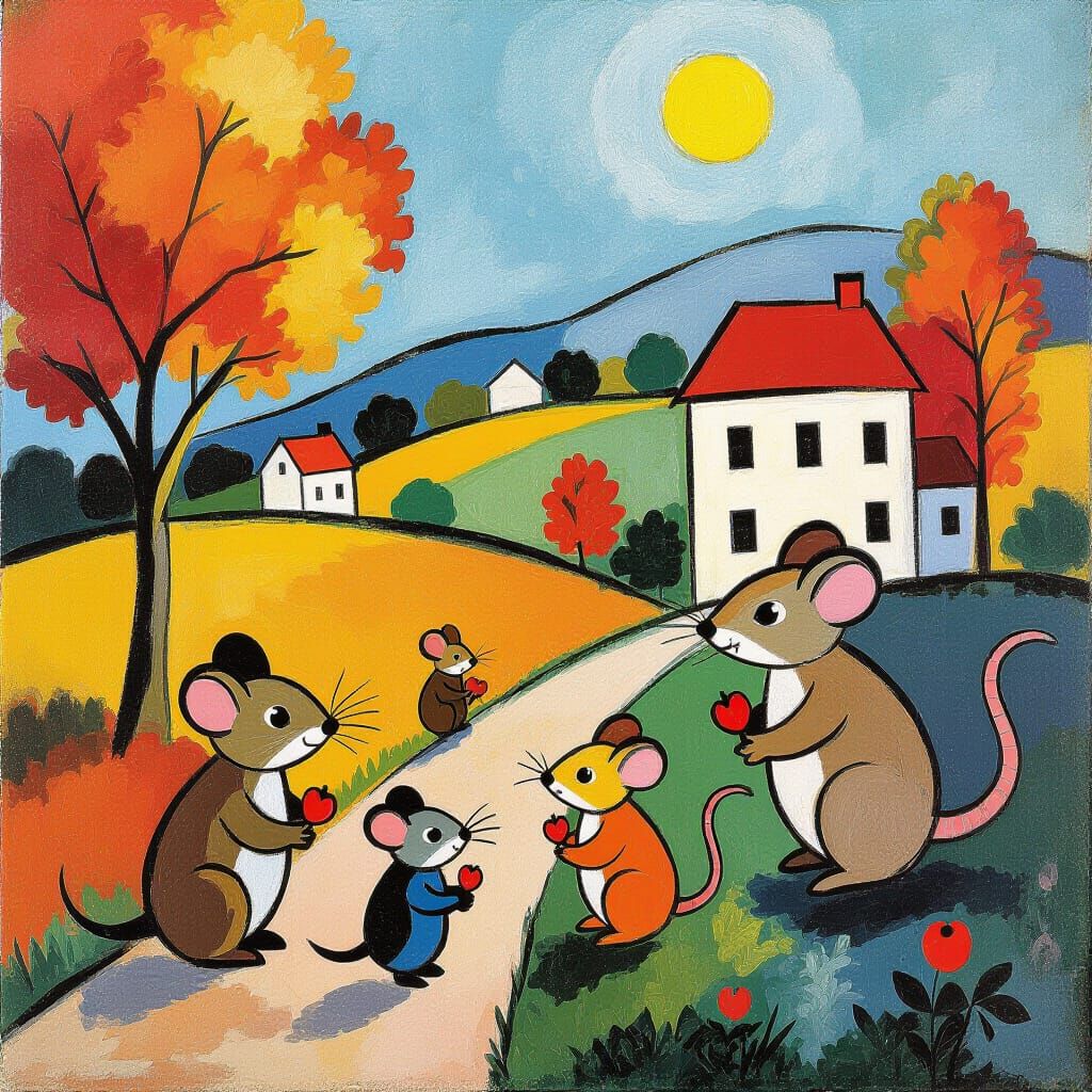 Jolly Autumn Mice in Miniature Scenes