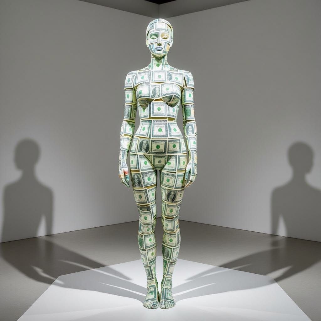 Money Sculpture in Dramatic Gallery Lighting