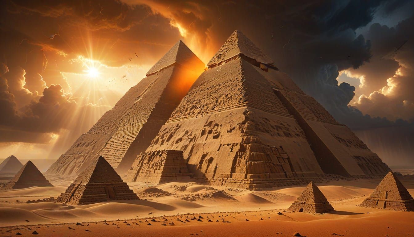Egyptian Pyramid Shrouded in Golden Sandstorm