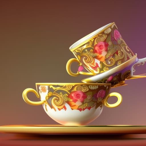 Cartoon Teacup in Detailed Matte Painting Style