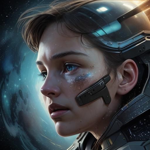 Dramatic Interstellar Portrait in Splash Art Style