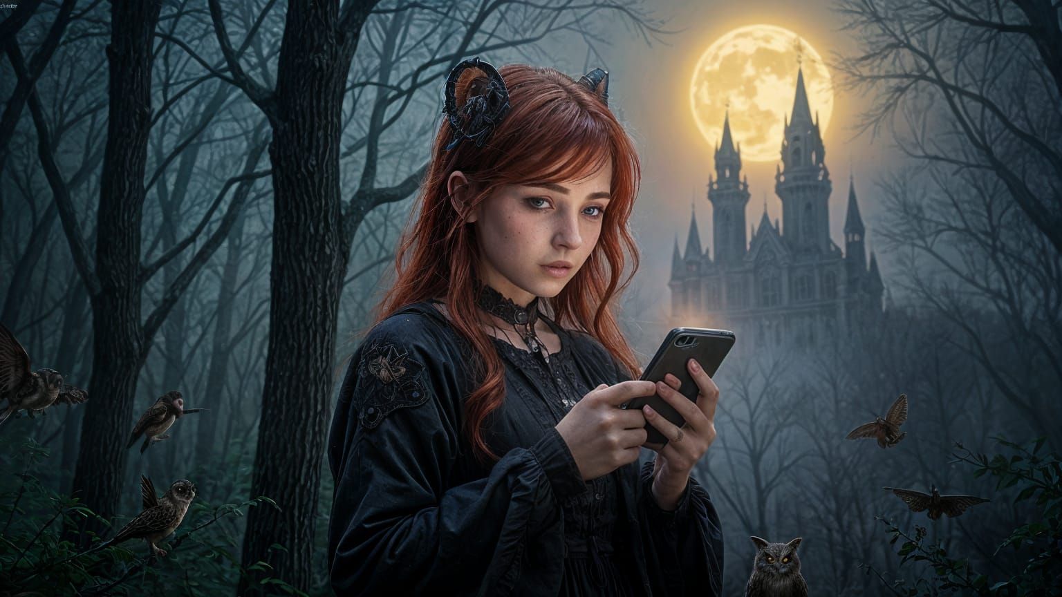 Ethereal Gothic Teenage Girl Lost in Haunted Woods