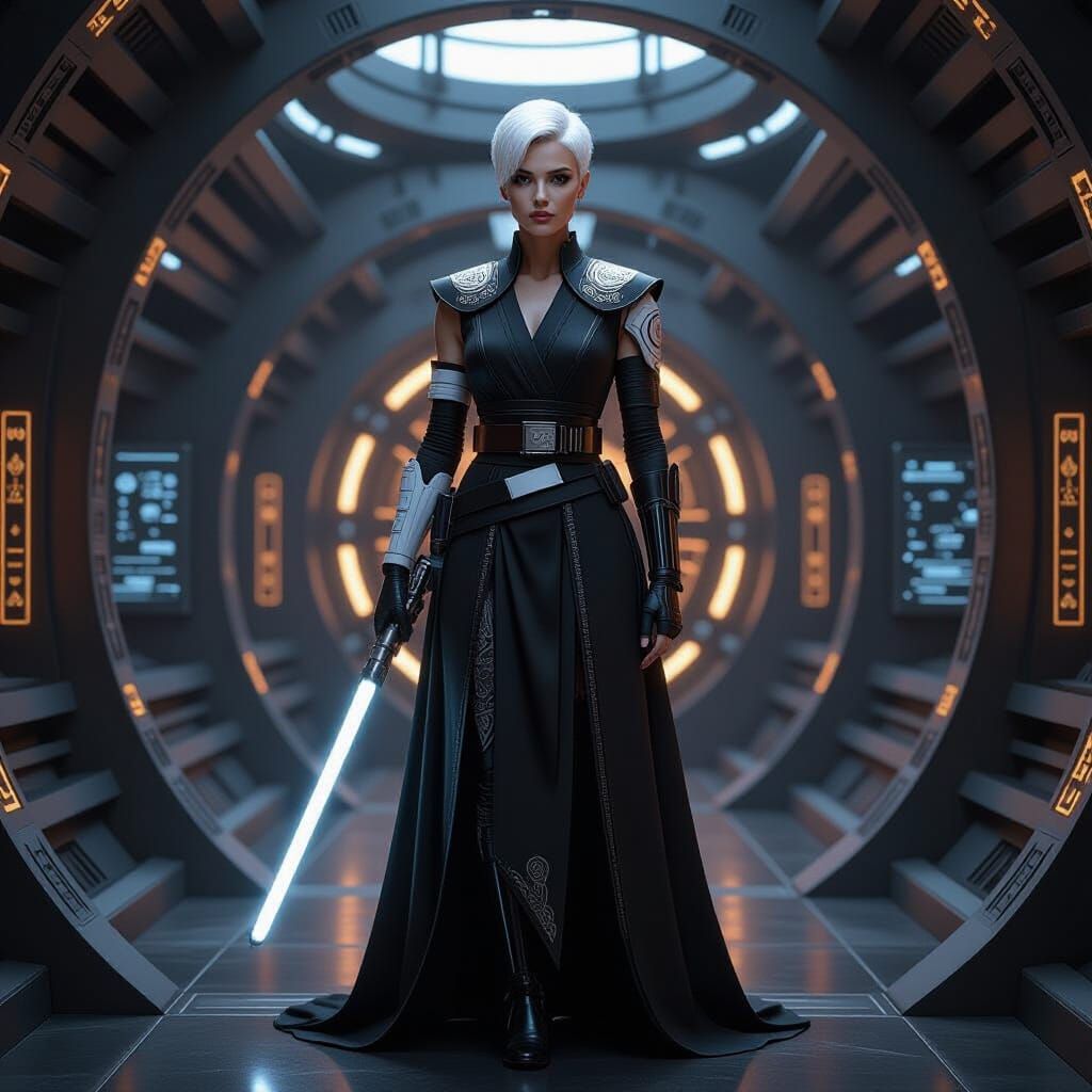 Shay Zell, Elegant Woman in High-Tech Corridor