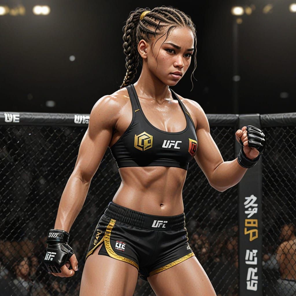 Strong Black Female MMA Fighter in Anime-Inspired UFC Style