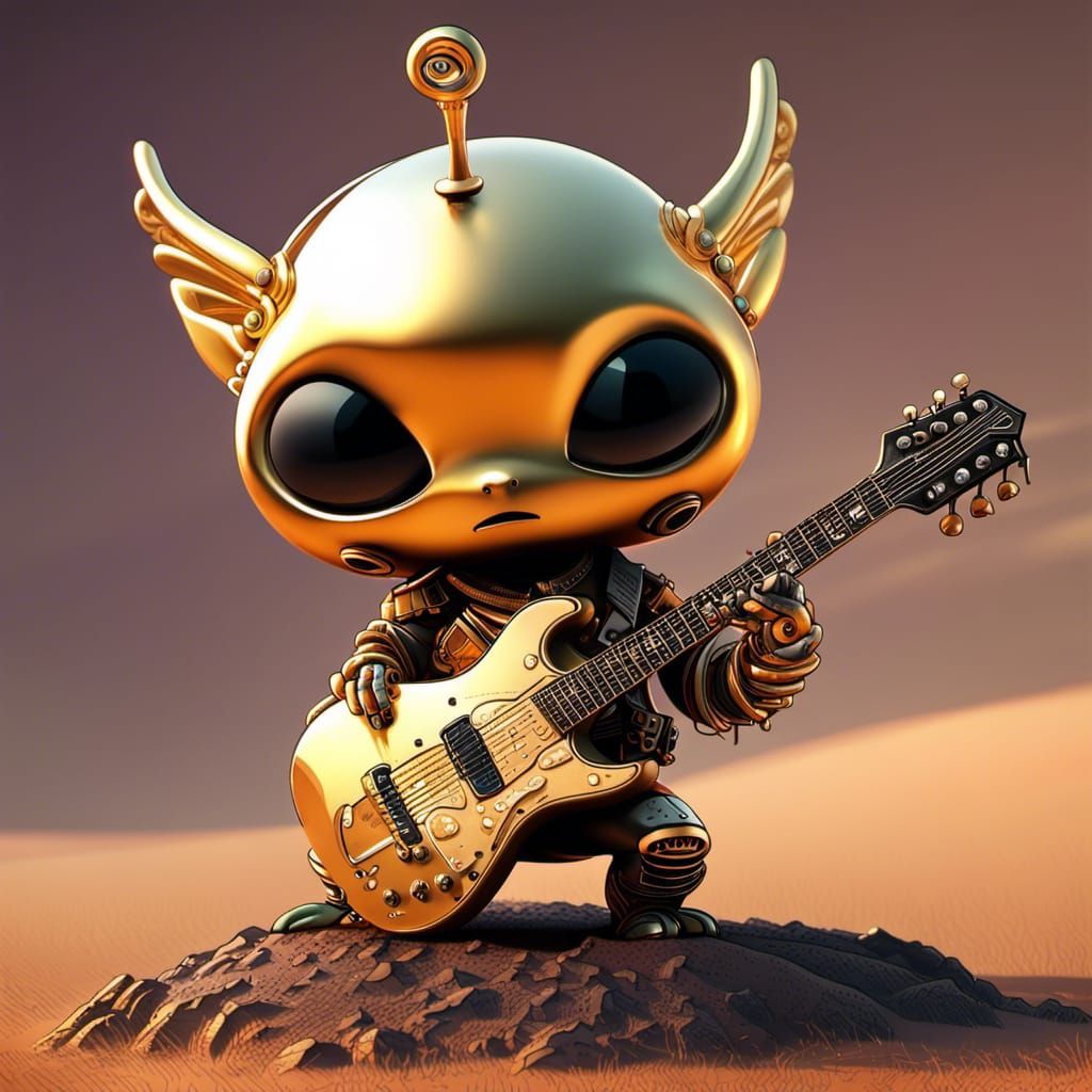 Chibi Punk Rock Alien Guitarist on Mars