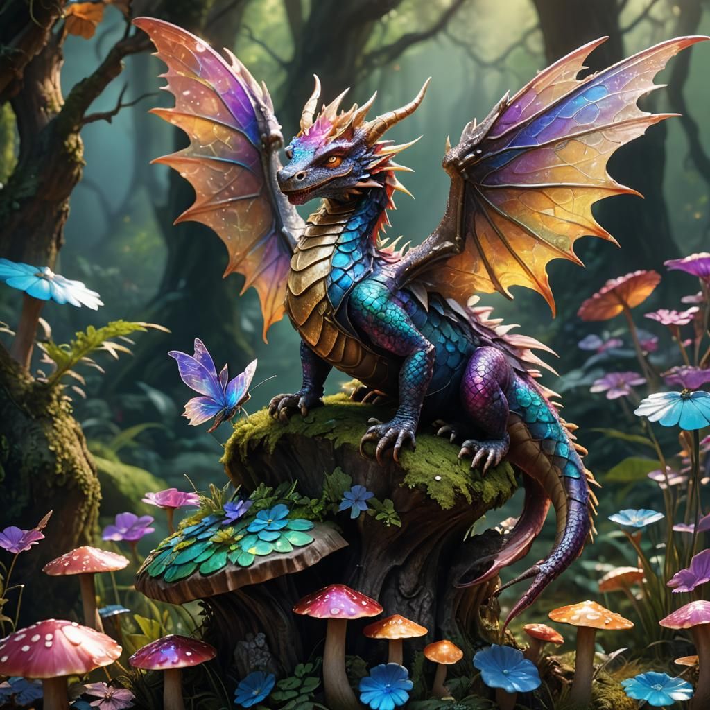 Winged Fairy Dragon with Prismatic Scales
