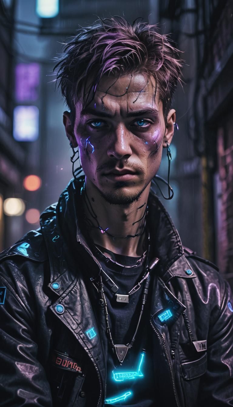 Cyberpunk Junkie Portrait with Glowing Implant