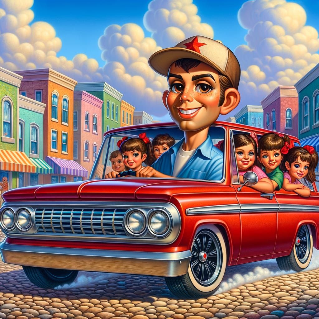 Vibrant Cartoon Town View with Colorful Buildings and Radian...