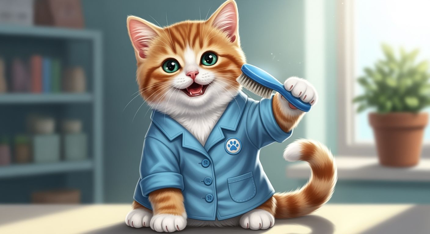 British Shorthair Kitten in Vet Coat: Digital Art