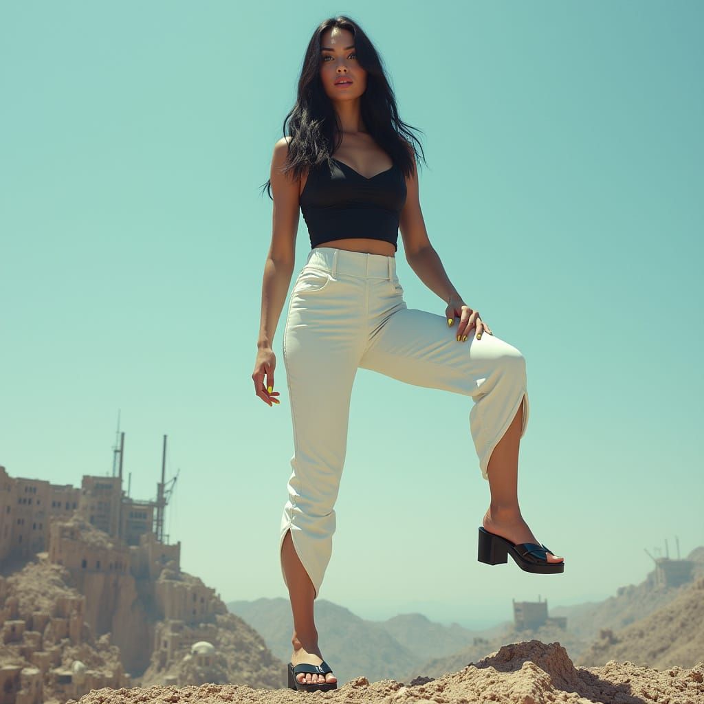 Giantess Dominates Ruined Cityscape in Futuristic Elegance