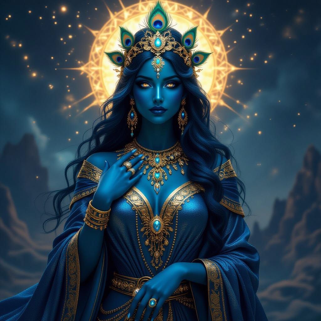 Radiant Sapphire Deity in Celestial Baroque Fantasy