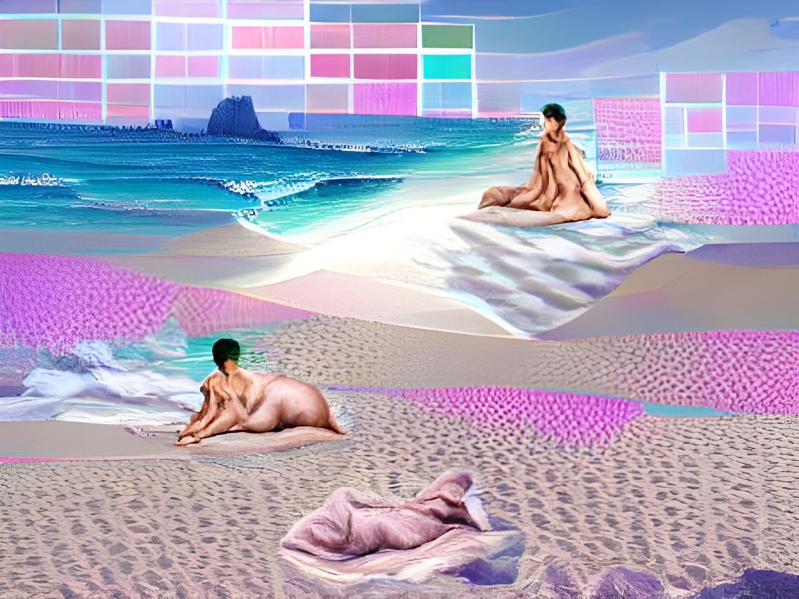 Nude Beach in Vaporwave Style