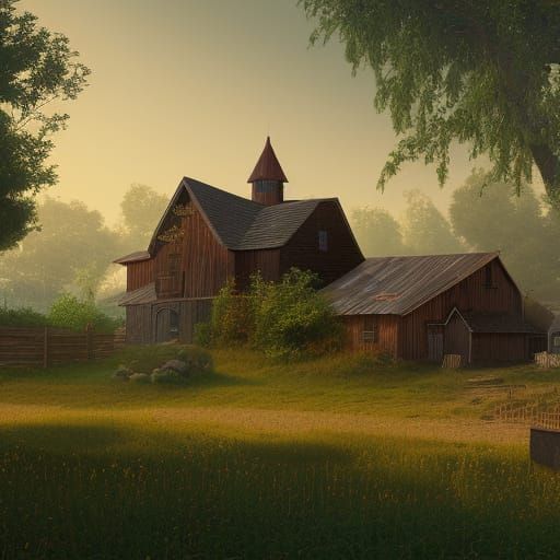 Farmhouse on a Peaceful Farm as Matte Painting