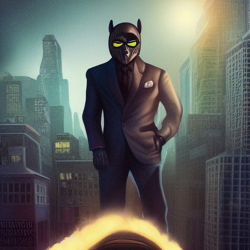 Masked Hero on City Rooftop in Noir Comic Style