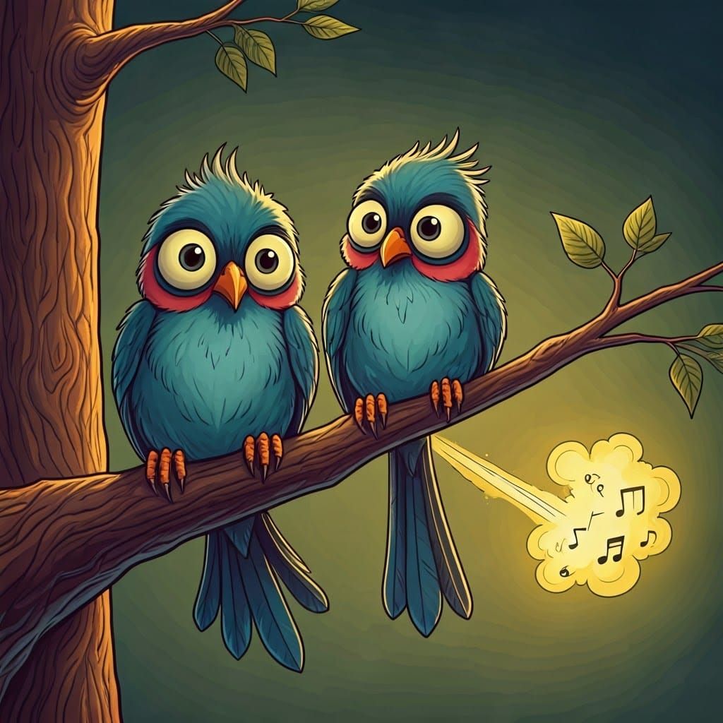 Funny Cartoon Birds Farting Music Notes
