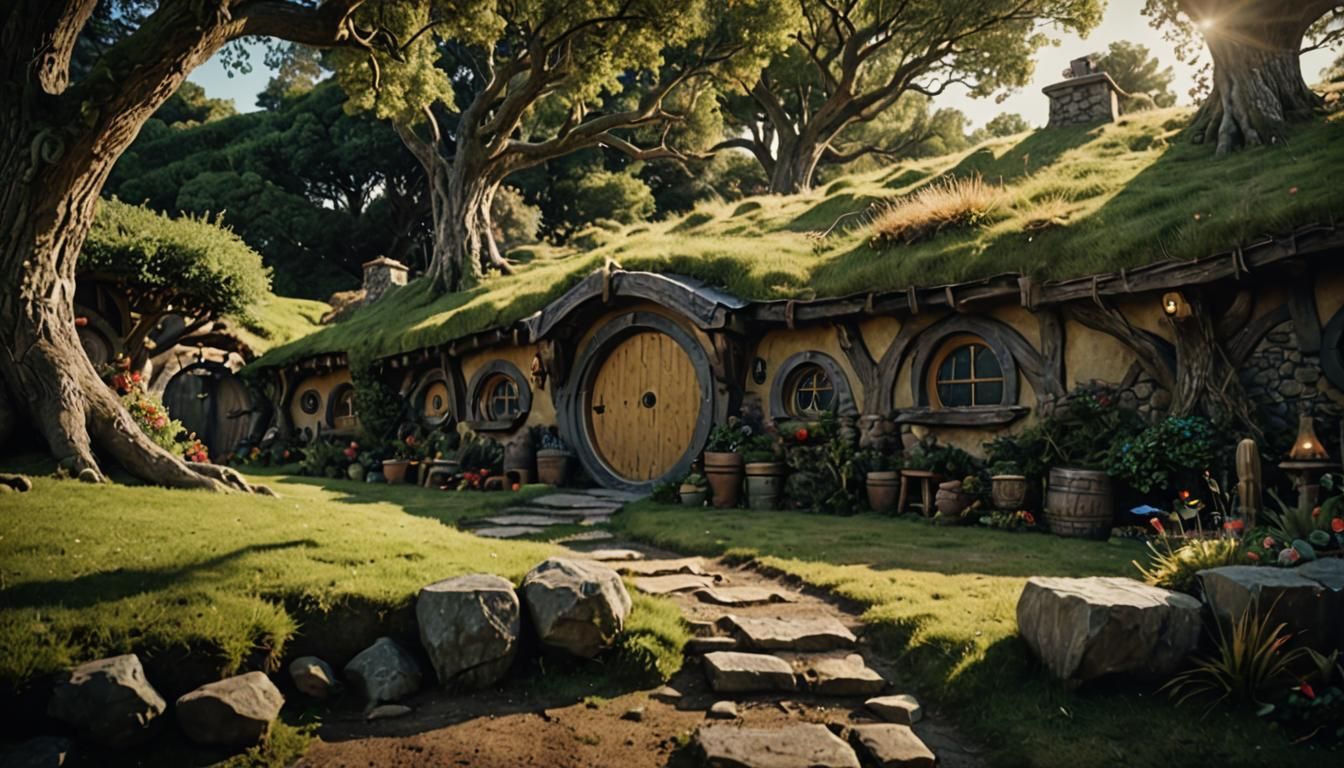 Charming Hobbit Hole Dwelling in Cinematic Style