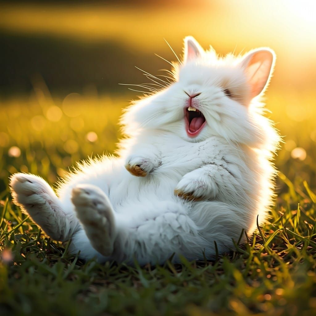 Laughing Bunny in Meadow, Hyper-realistic Photography