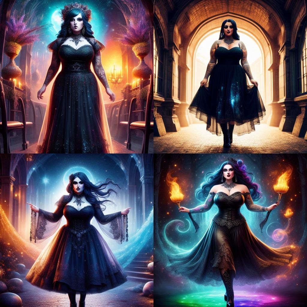 Gothic Tattooed Woman Portrait in Alcohol Ink Style