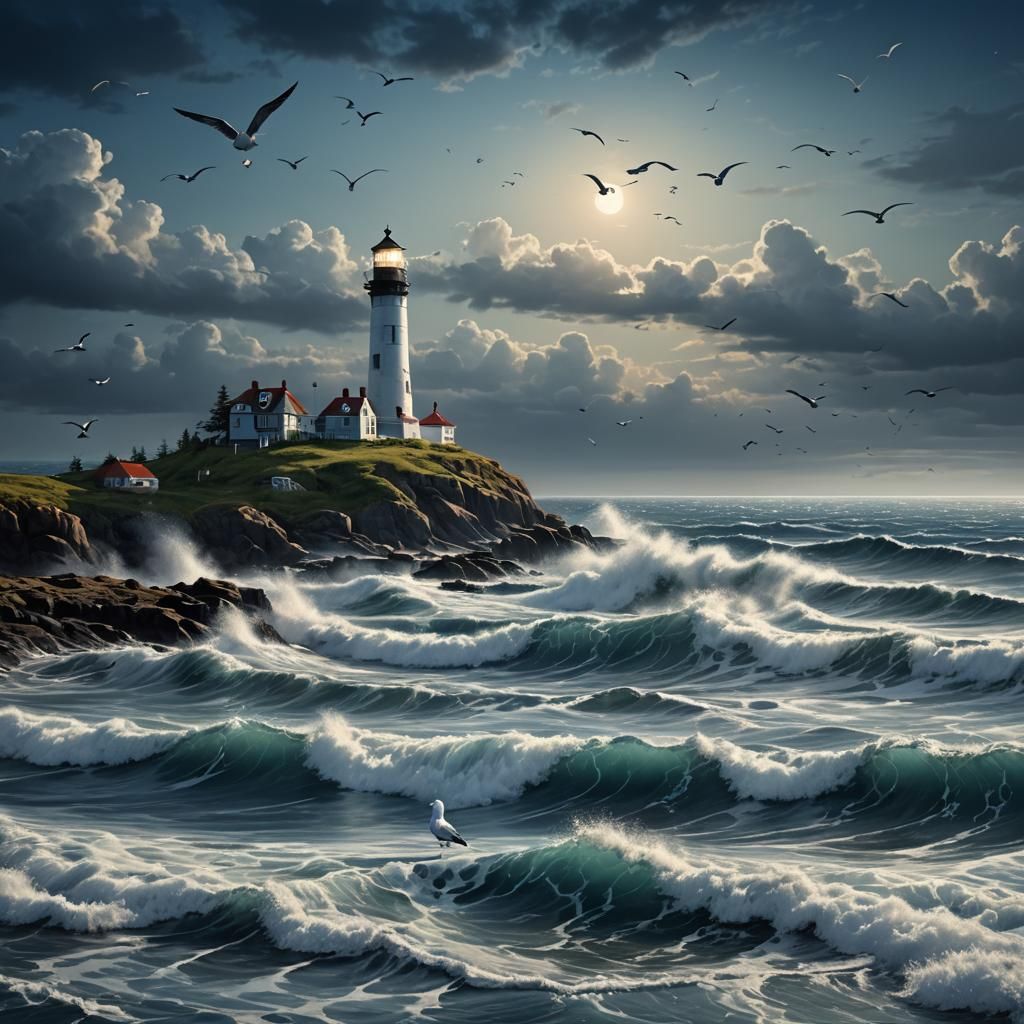 Coastal Lighthouse Scene in Detailed Matte Painting Style