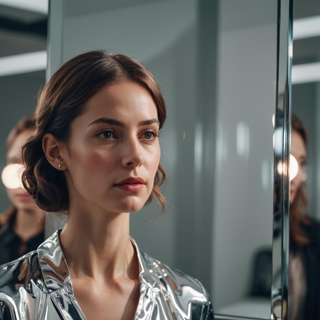 Woman in Mirror: Hyper-Realistic Digital Art