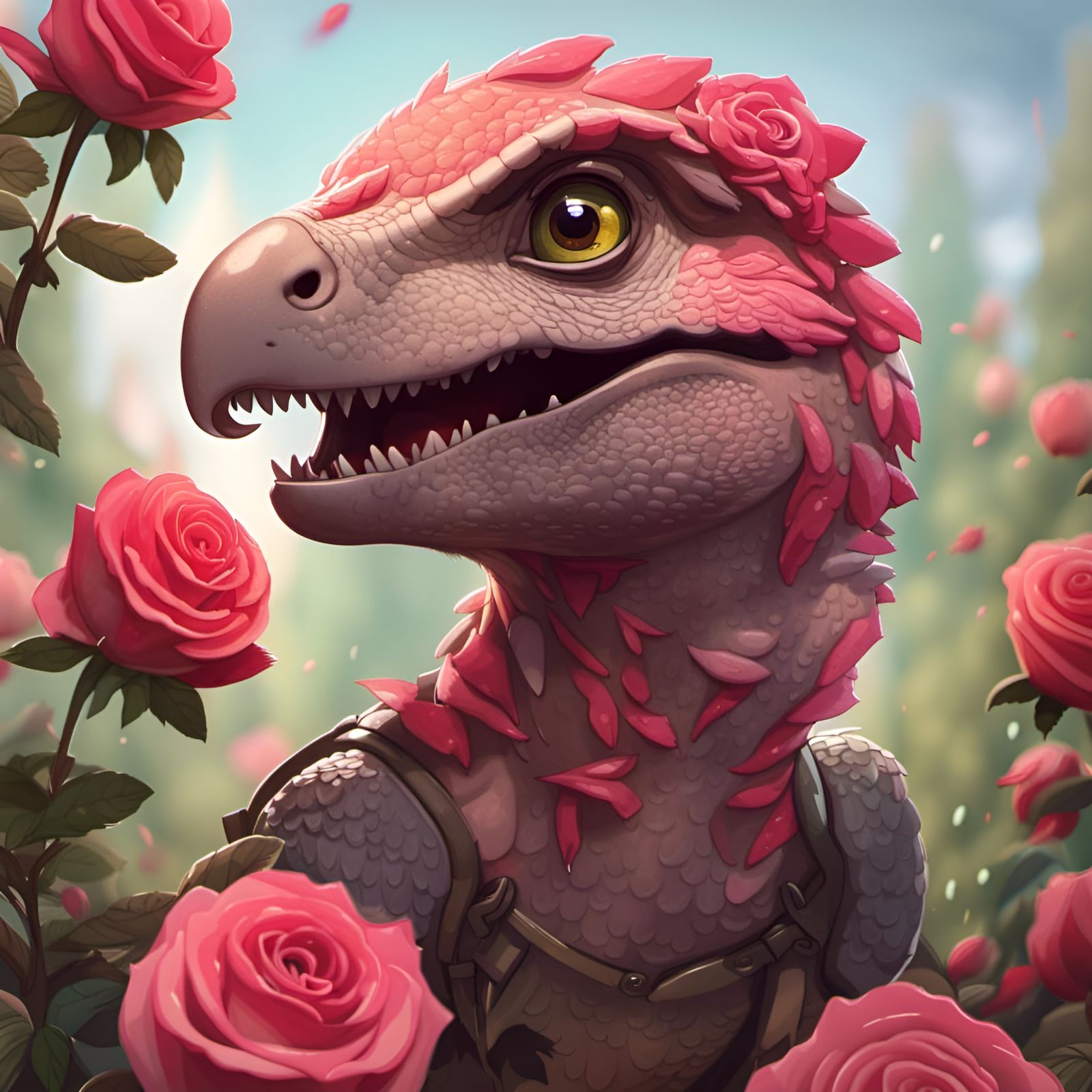 Adorable Raptor Portrait in Digital Illustration Style