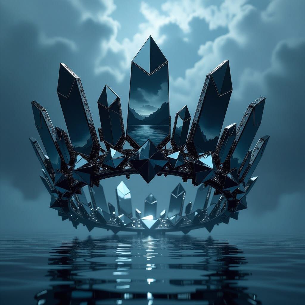 Surreal Crown of Mirror Shards and Obsidian Reflecting Dream...