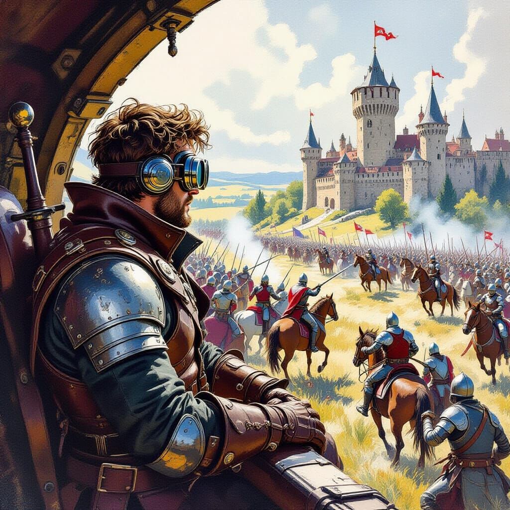 Time Traveler Observes Medieval Battle in Gouache Style