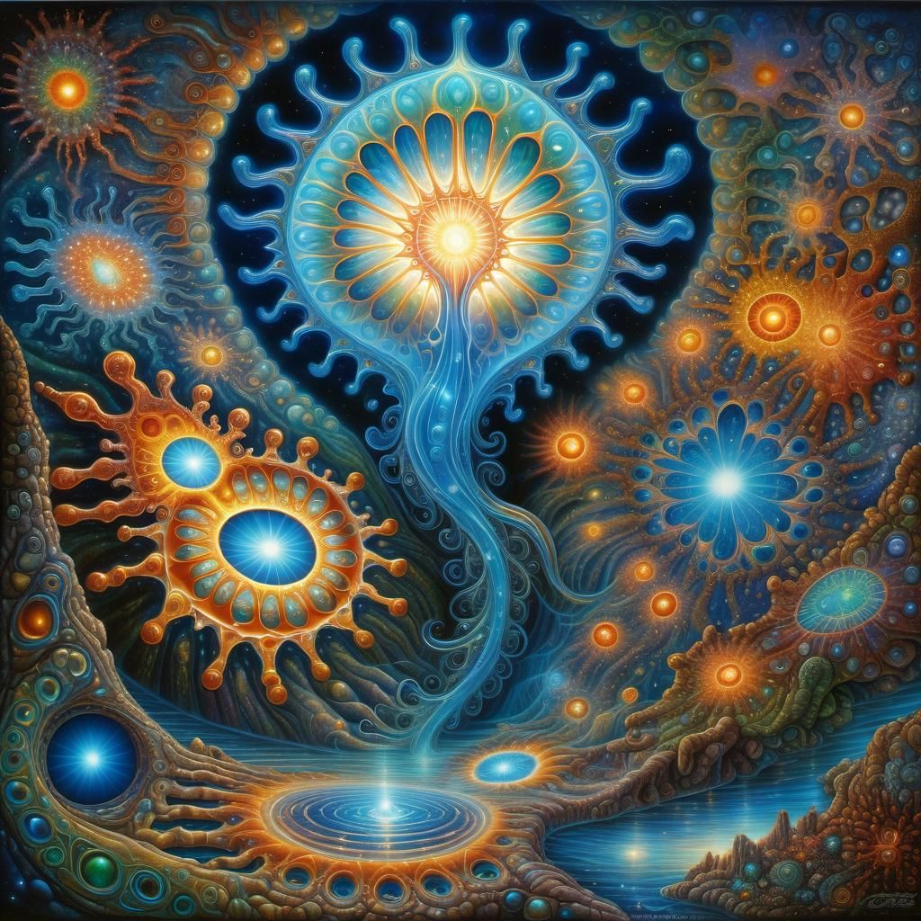 Bioluminescent Amoeba in Visionary Art Style