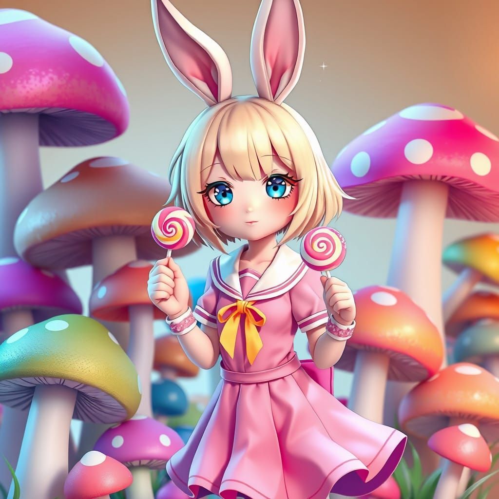 Pastel Sailor Bunny in Whimsical Forest