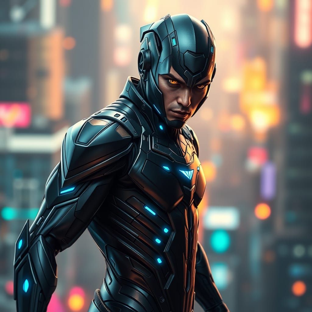 Humanoid Warrior in High-Tech Exosuit