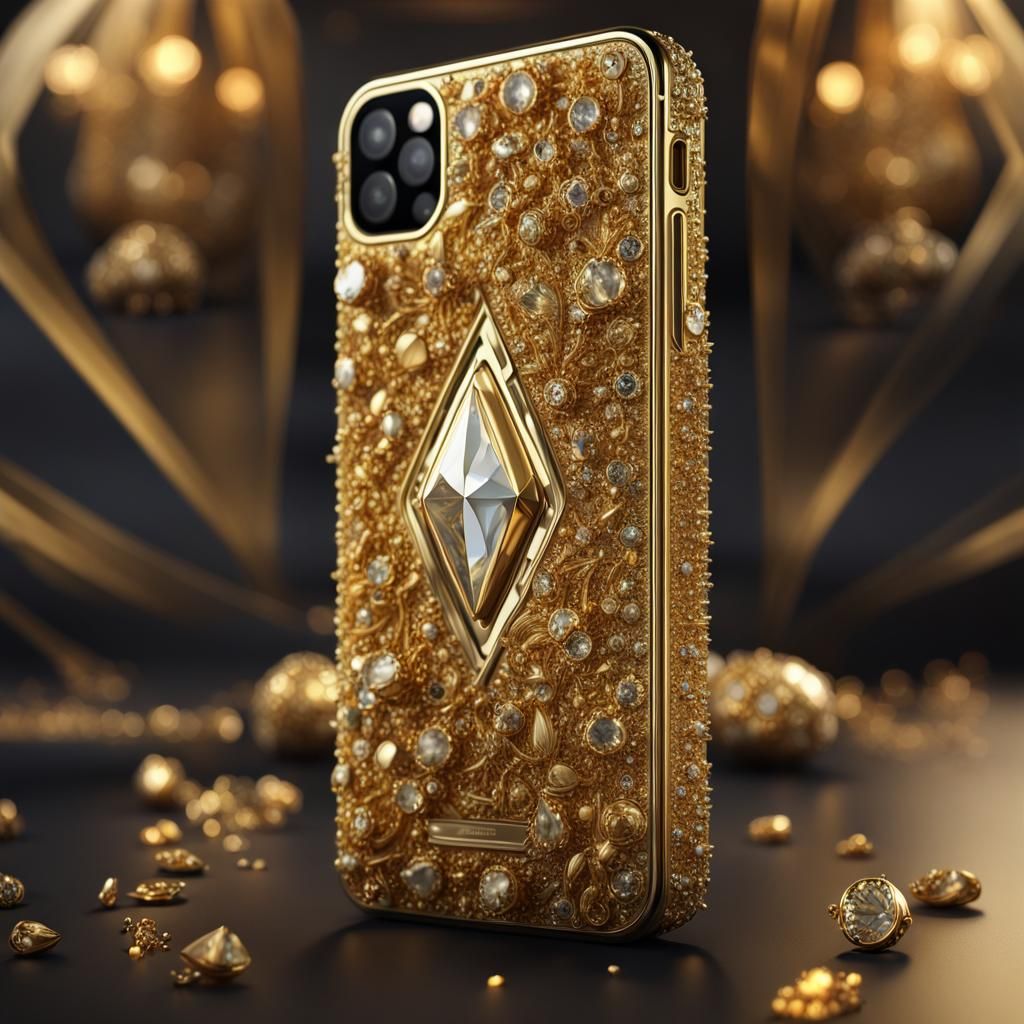 Gold Diamond iPhone with Business Card, Matte Painting
