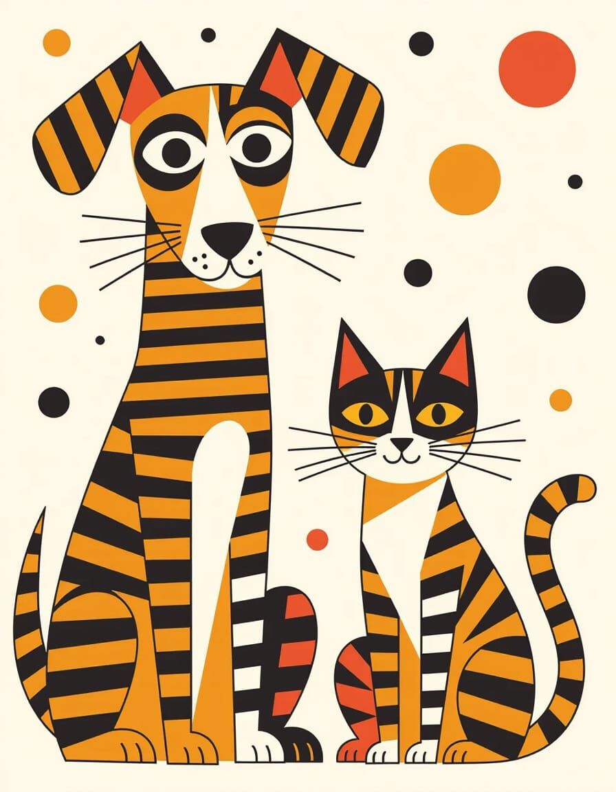 Geometric Dog and Cat Illustration in Graphic Style