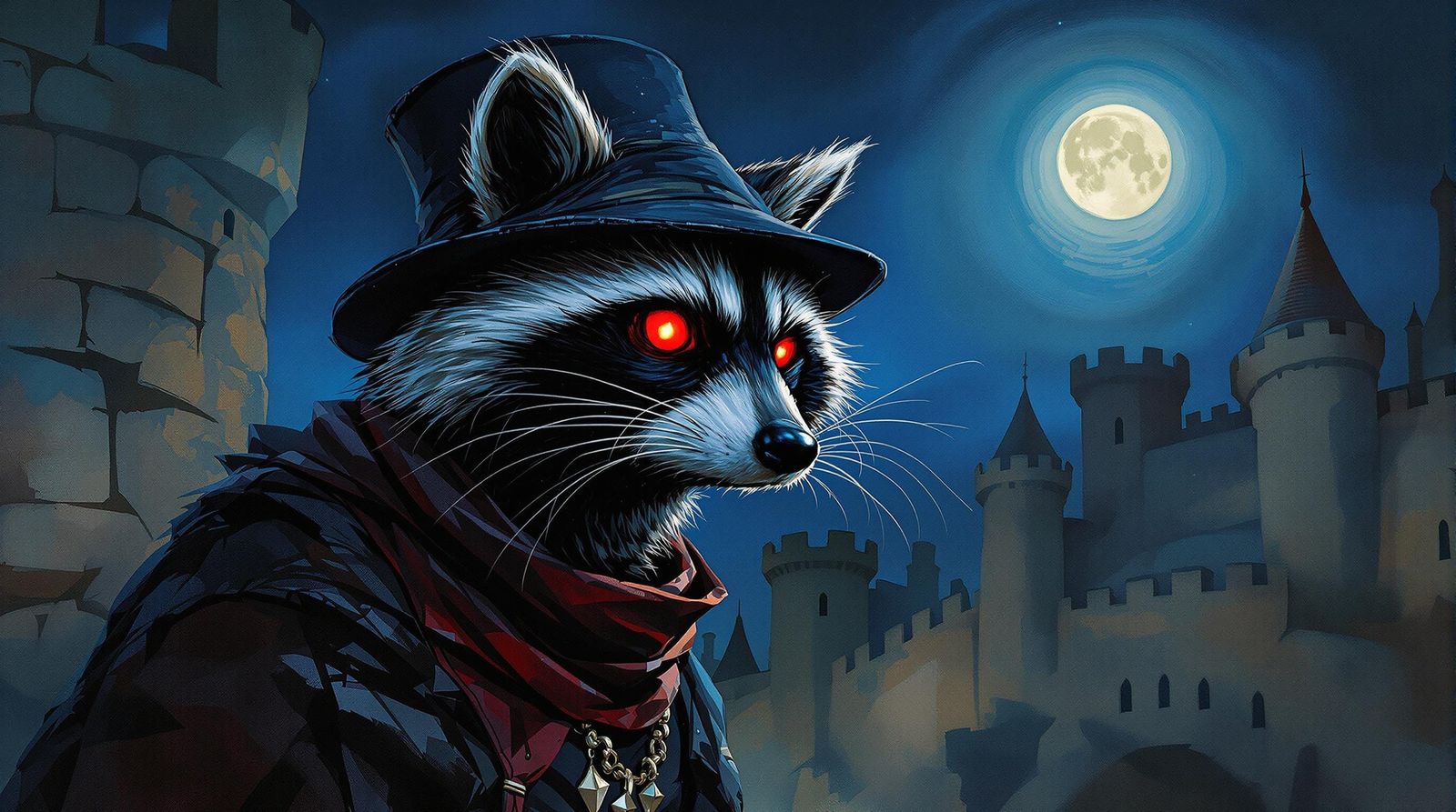 Whimsical Nightwatch Raccoon in Medieval Town