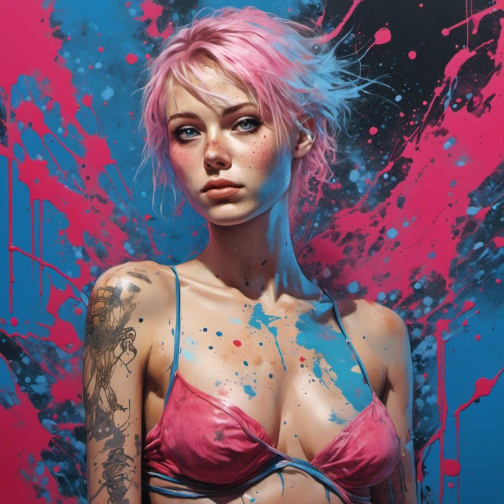 Hyperrealistic Graffiti Art of a Woman with Tattoo
