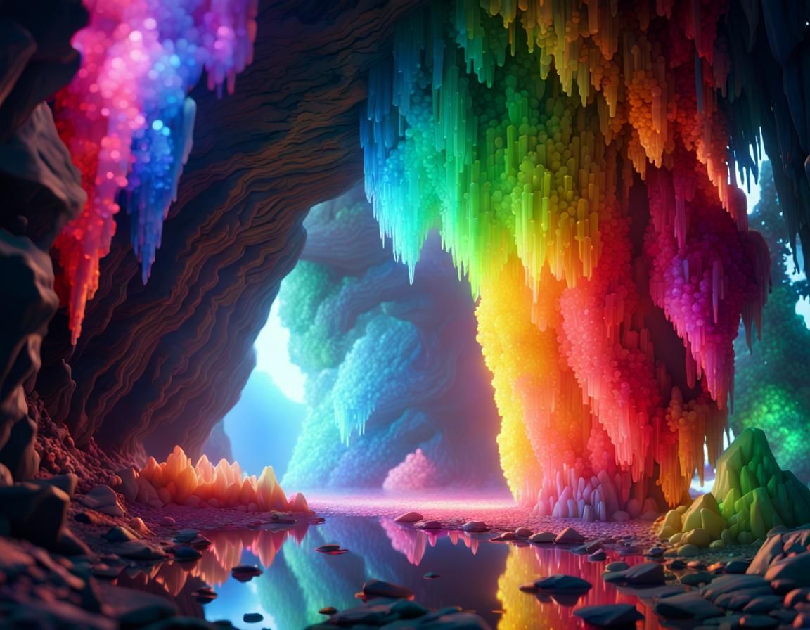 Glowing Rainbow Crystal Cave: Digital Matte Painting