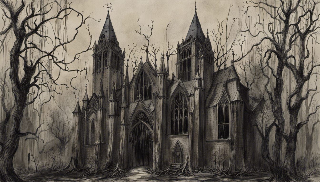 Sinister Cathedral of Evil in Dark Academia Style