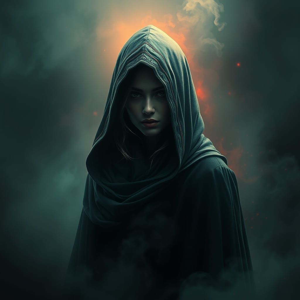 Ethereal Enchantress in Whispers of Midnight Fog