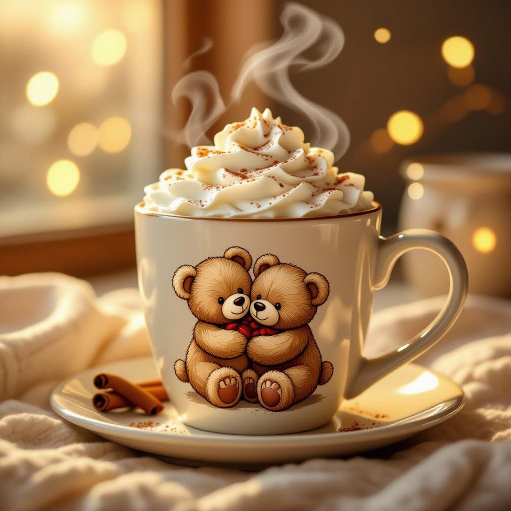 Cozy Hot Chocolate Mug with Hugging Bears