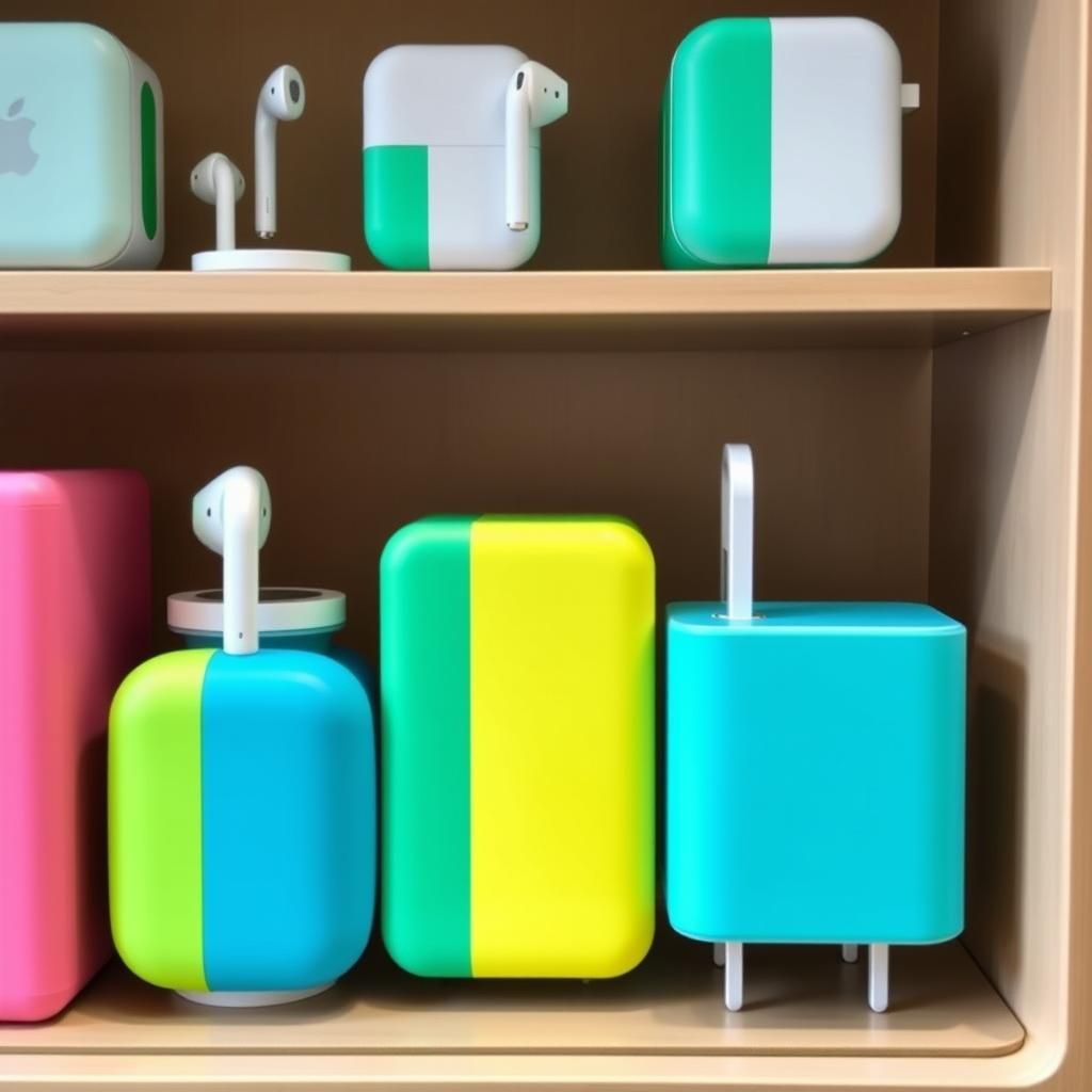 Vibrant Tech Gadgets in Futuristic Store Display