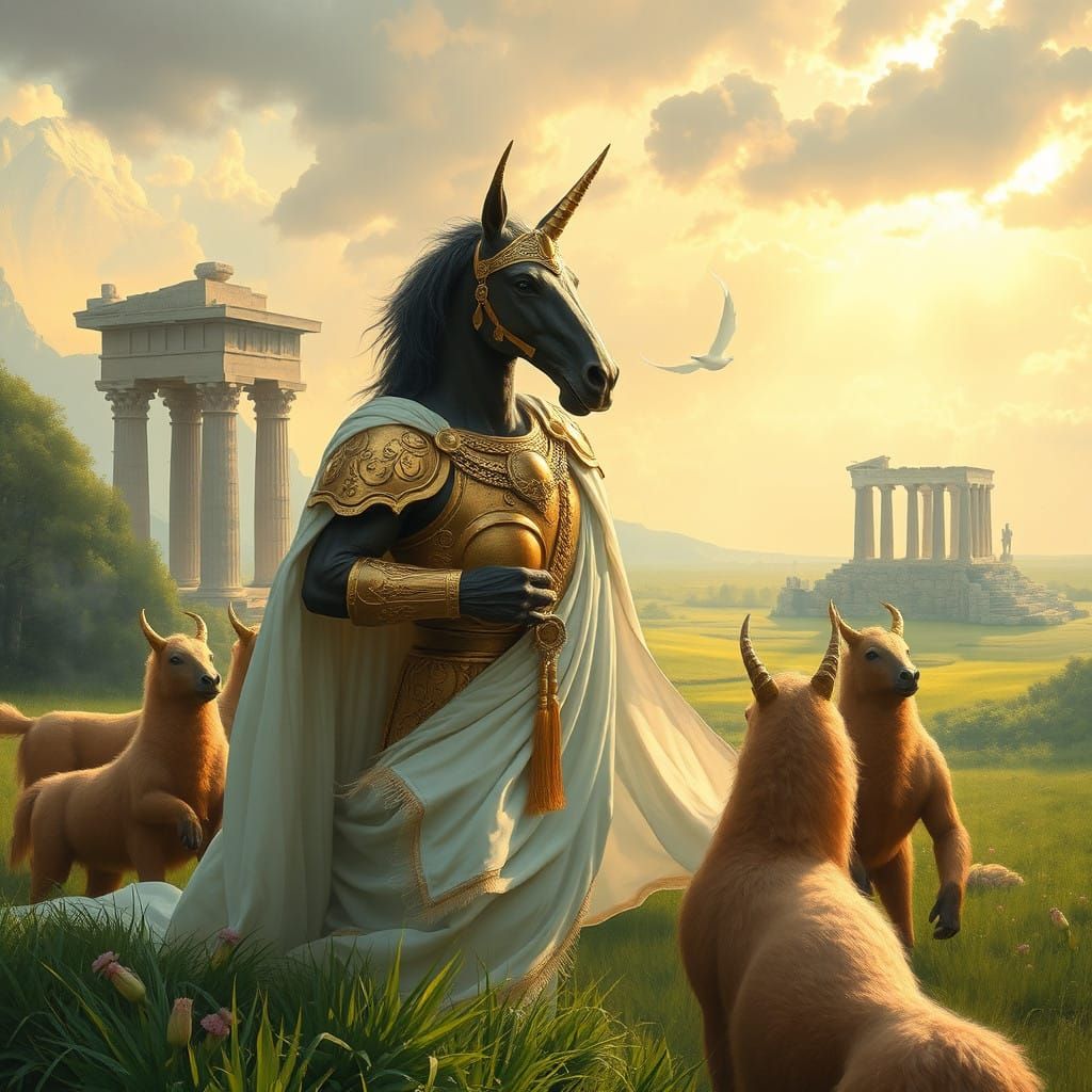 Regal Babylonian Centaur King in Golden Armor