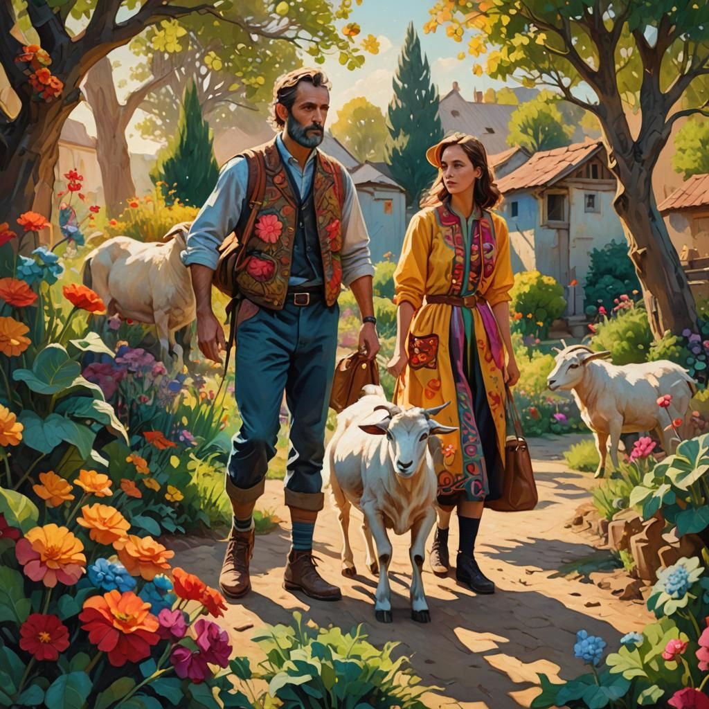 Goat and Ram Garden Escape: Fantasy Art