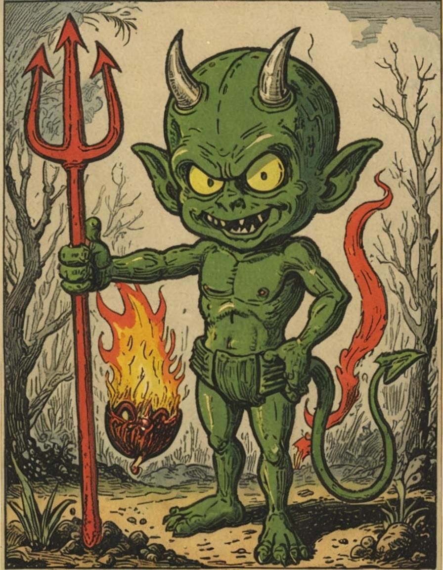 Devil Spears Burning Pickle Whimsical Image