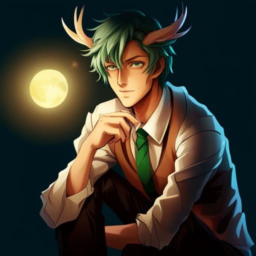 Anime Style Oberon with Stag Antlers