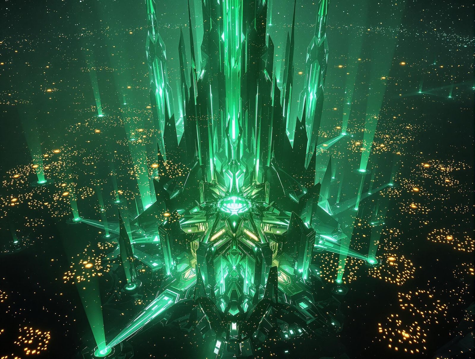 Ethereal Emerald Metropolis in the Dark Ocean Depths