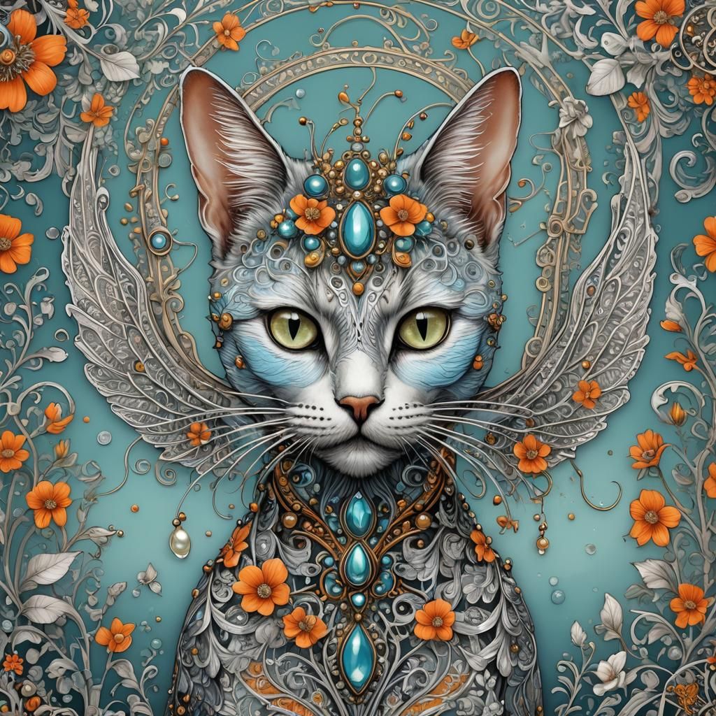 Funky Alien Female with Flowers in Gothic Romanticism Style